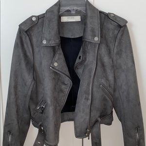 Zara Grey Suede Jacket Coat L